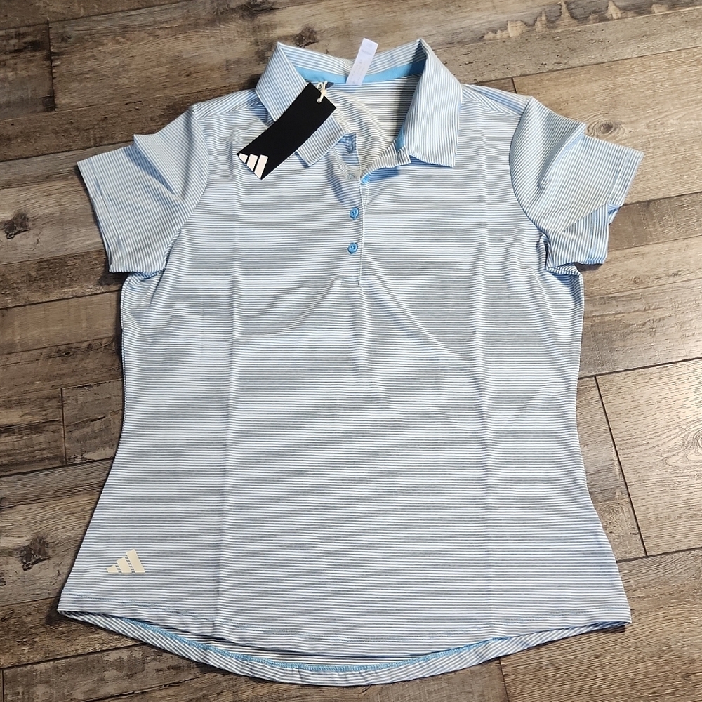 Adidas Women’s Golf Polo Shirt Blue White Stripe Size S NWT